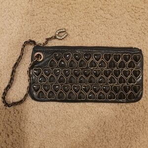 Rare Betsy Johnson Studded Black Heart Leather Clutch Chain and Leather Strap